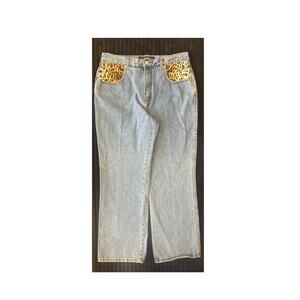 Vintage Mountain Lake Blue Leopard Detail Pocket Tapered High Rise Jeans Size 6